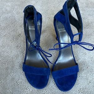 Stuart Weitzman Nudist Blue Suede Sandal Size 7.5